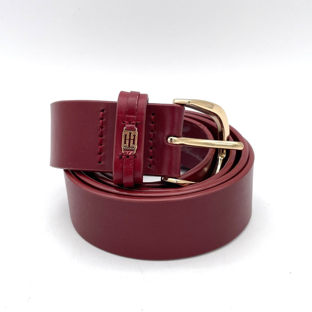 Tommy Hilfiger Belt Leather Womens XL Burgundy Good Gold Buckle 13TL020003